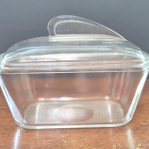 Vintage Glasbake Klarglas Brotlaib Pfanne, Art Deco Fin Deckel, 1,5 Quart