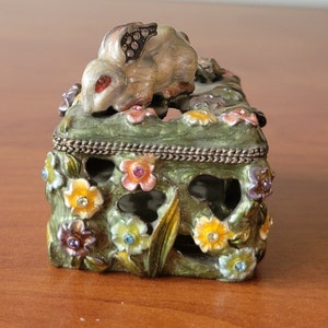 Vintage Rucinni Bunny Rabbit Jeweled Metal Trinket Box With Swarovski ...