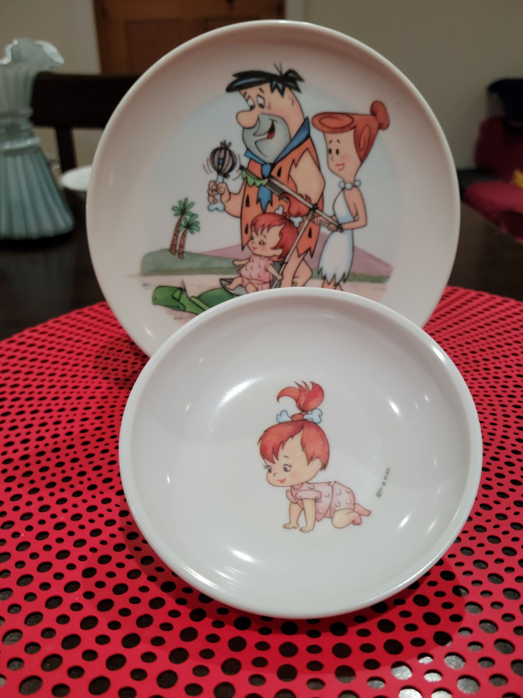 Vintage FLINTSTONES Plate and Bowl Set Featuring PEBBLES in