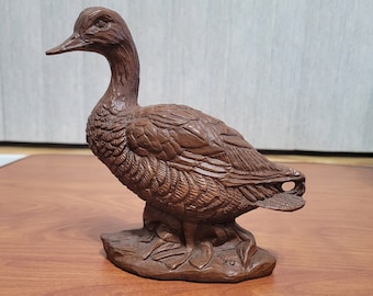 Señuelo de pato vintage de madera tallada a mano, escultura rústica de pájaro, decoración de cabaña