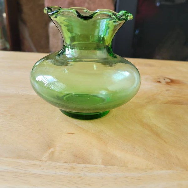 Vintage Green Vase,  Emerald Or Olive Green Glass Vase Fancy Ruffled Top Edge Crimped Bud Vase by ANCHOR HOCKING Choose Color