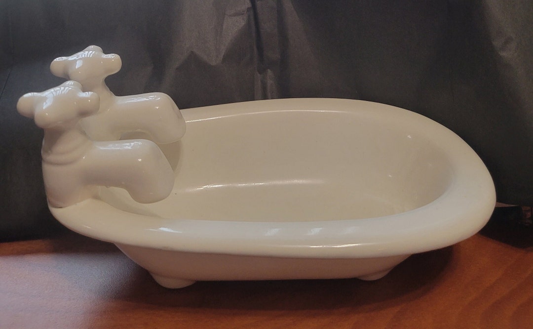 Cute Bathtub Shaped Creamy Ivory Ceramic Soap Dish With Double Etsy