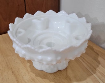 Vintage Fenton Art Glass Milk Glass Hobnail Pedestal Candle Holder