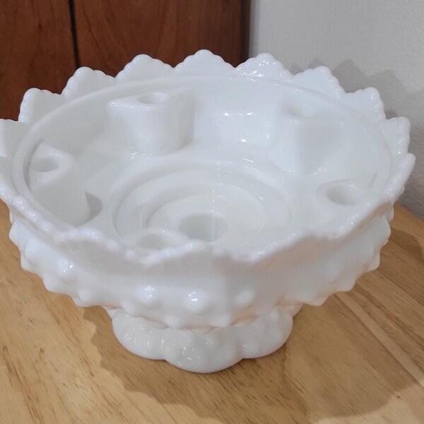 Vintage Fenton Art Glass Milk Glass Hobnail Pedestal Candle Holder