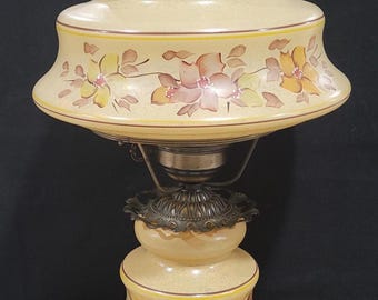 Vintage 70er Jahre Quoizel Windlicht, Handbemaltes Florales Glas