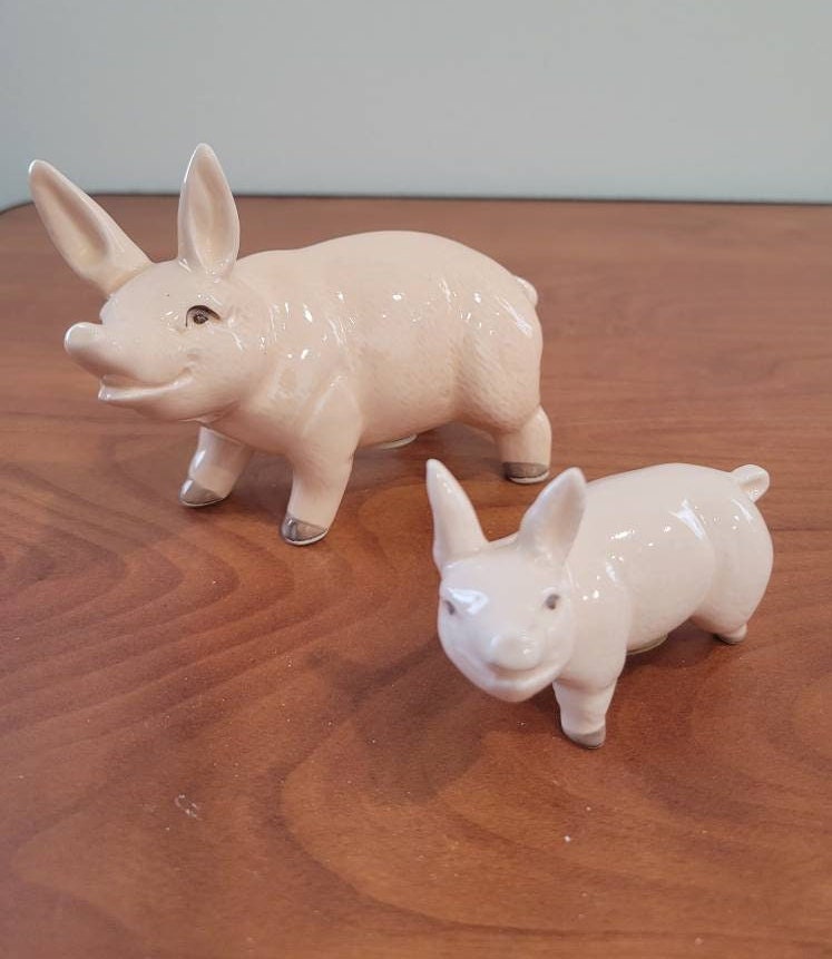 Vintage PIG Salt and Pepper Shakers, Hog, Sow, Piglet, Porcelain Perfect Condition!  Made in Japan