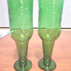 Vintage Grolsch Green Glass Beer Bottle Glass Goblet Set Of 2