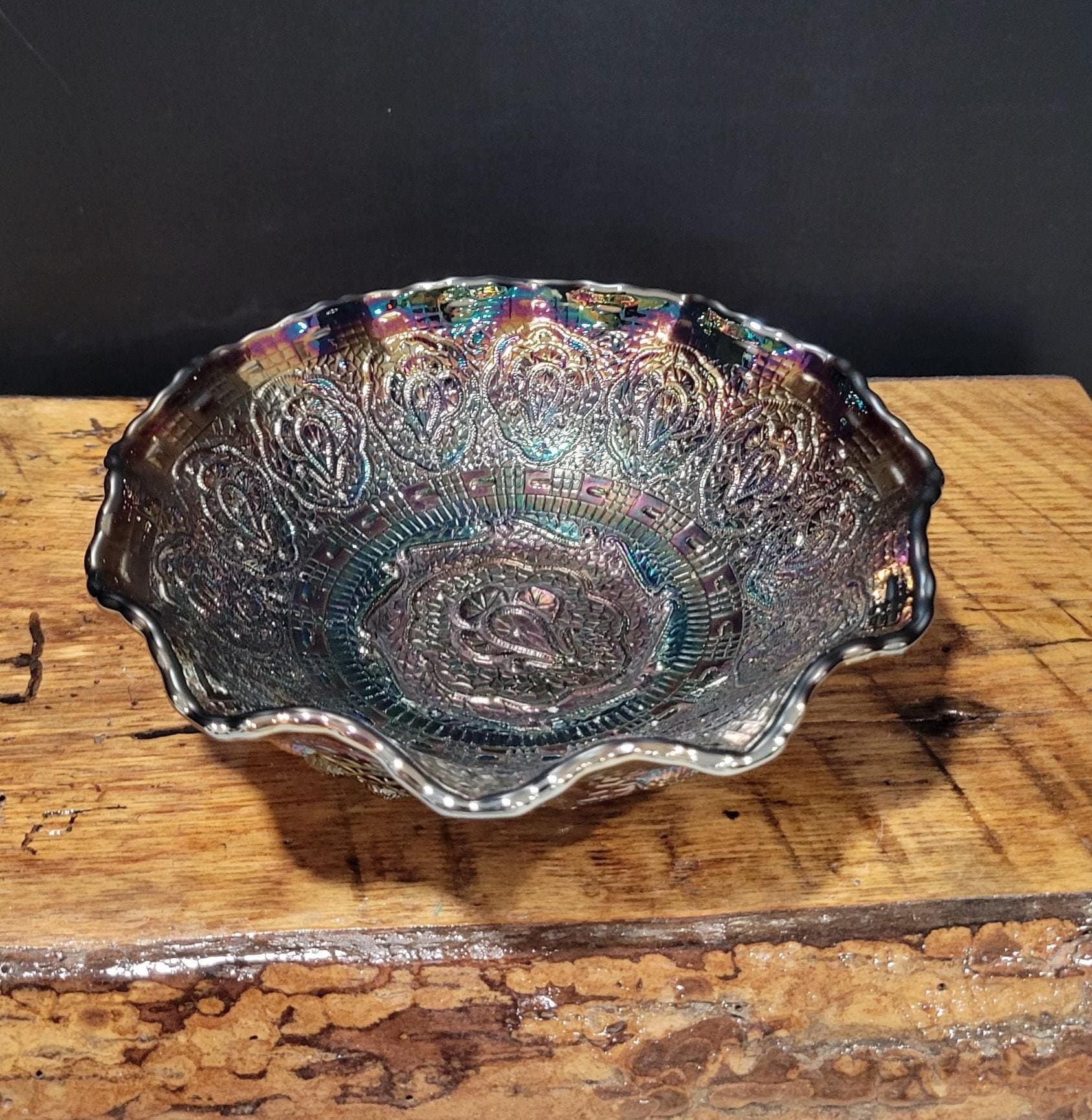 超レア！オールドフェントン　ワインゴブレット　USAアンティーク食器FENTON Vintage 1970's Persian Medallion Bowl Amethyst Carnival Glass