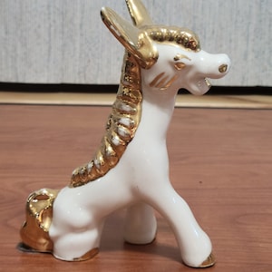 Vintage wunderliche Esel Figur Porzellan Gold Trim Kitsch Kitschy Burro Pferd Circa 1950