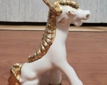 Vintage Whimsical Donkey Figurine  Porcelain Gold Trim Kitsch Kitschy Burro Horse Circa 1950's