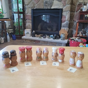 Vintage Wooden Salt and Pepper Shakers Hand Painted Made in Japan Individual Shakers You Get All 5 Sets Party Perfect Rustic Ware