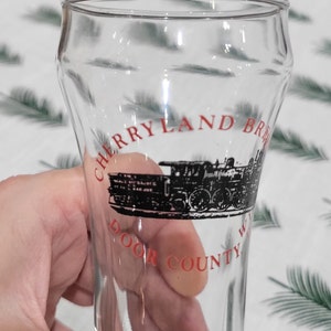 Beer Glass Souvenir from Cherryland Brewery in Door County, Wisconsin Features a Train Locomotive Gift for that Hard to Shop For Guy!