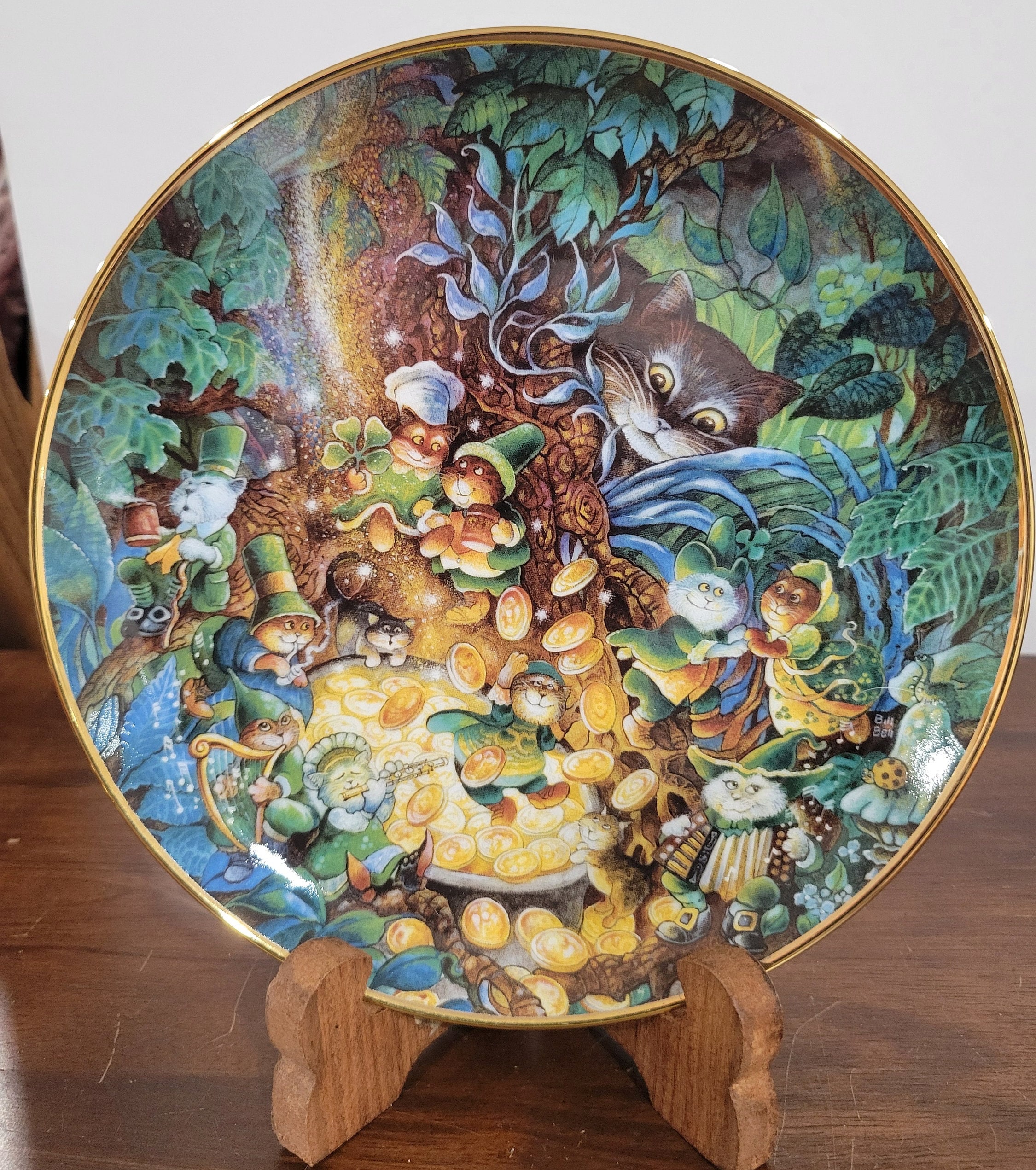 Vintage Set of 2 Franklin Mint Cat Holiday Themed Plates by Bill