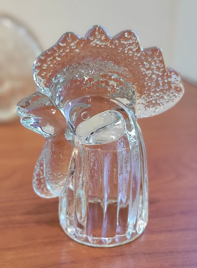 Vintage Rooster Figural Decanter Realistic Clear Glass Carafe Unusual Bottle With Removable Head