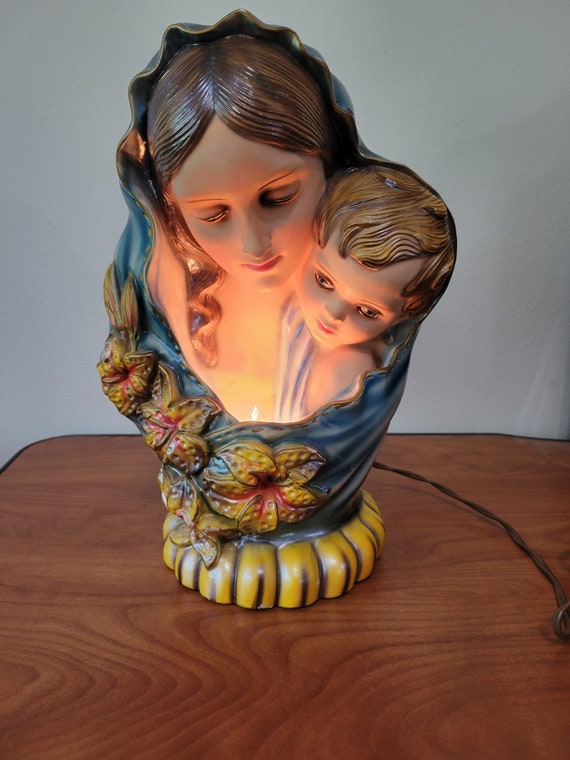 Vintage Large Mary & Infant Jesus Statue With Light Bulb by