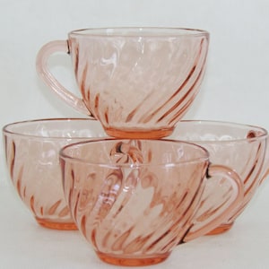 Vintage Arcoroc Pink Swirl Place Setting Teacup & Saucer, Salad/Dessert/Lunch Plate Soft Pink, Depression/ Carnival Glass 4 sets available!