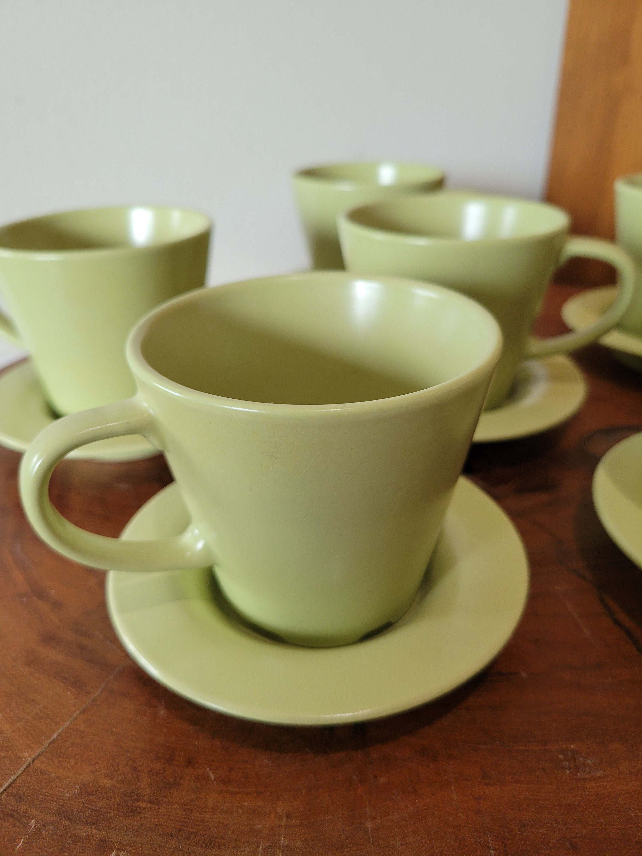 Ikea Steingut Set 6 Pia Eldin Lindsten Dinera Kaffeetassen und Untertassen Frühlingsgrün