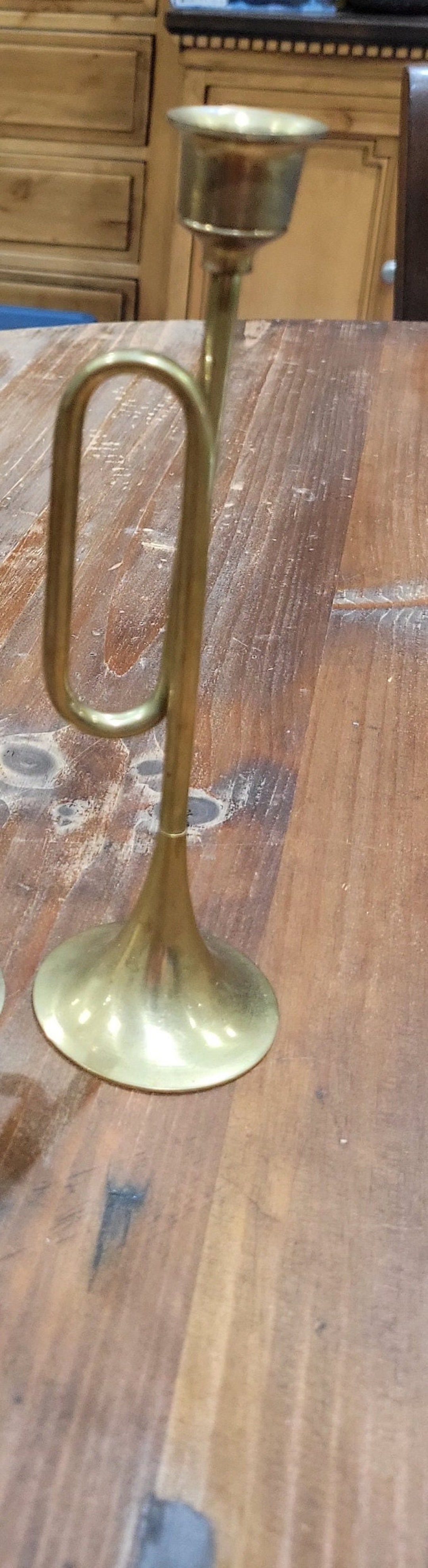 Vintage Brass Bugle Candle Holder Horn Musical Candlestick, Music