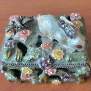 Vintage Rucinni Bunny Rabbit Jeweled Metal Trinket Box With Swarovski ...
