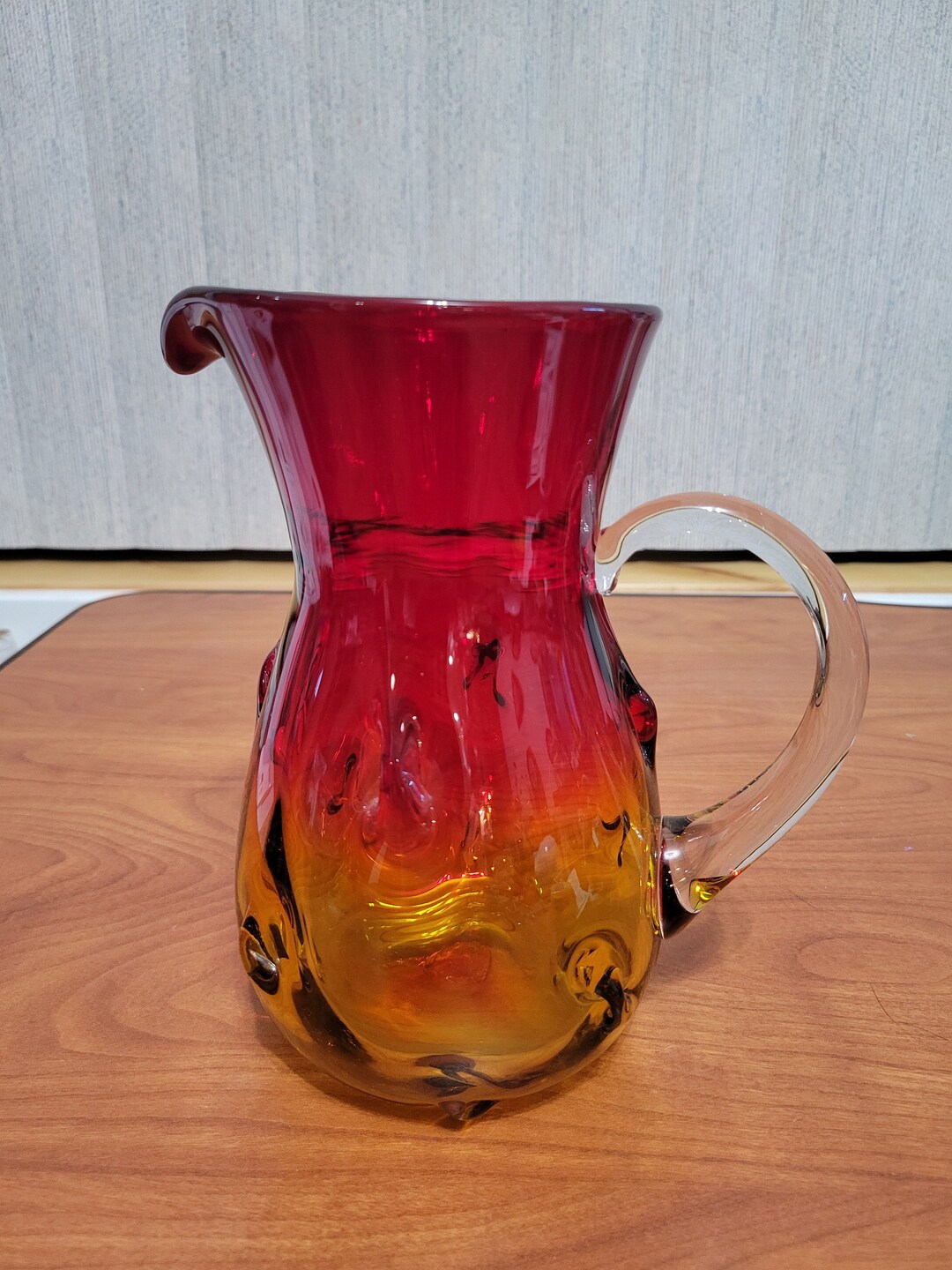Vintage Amberina Art Glass Pitcher, Red to Gold, Pinched Design - Etsy
