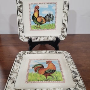 Vintage Galletti von Brunelli Hahn Quadrat Salat Luncheon Plates Trinket Tablett Made in Italy 2er Set