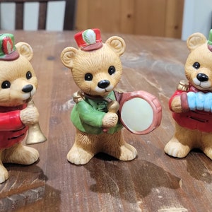 Vintage Homco Teddy Bears Ready for Christmas Holiday Decor Set of Three (3) Teddy Bears Playing Musical Instruments
