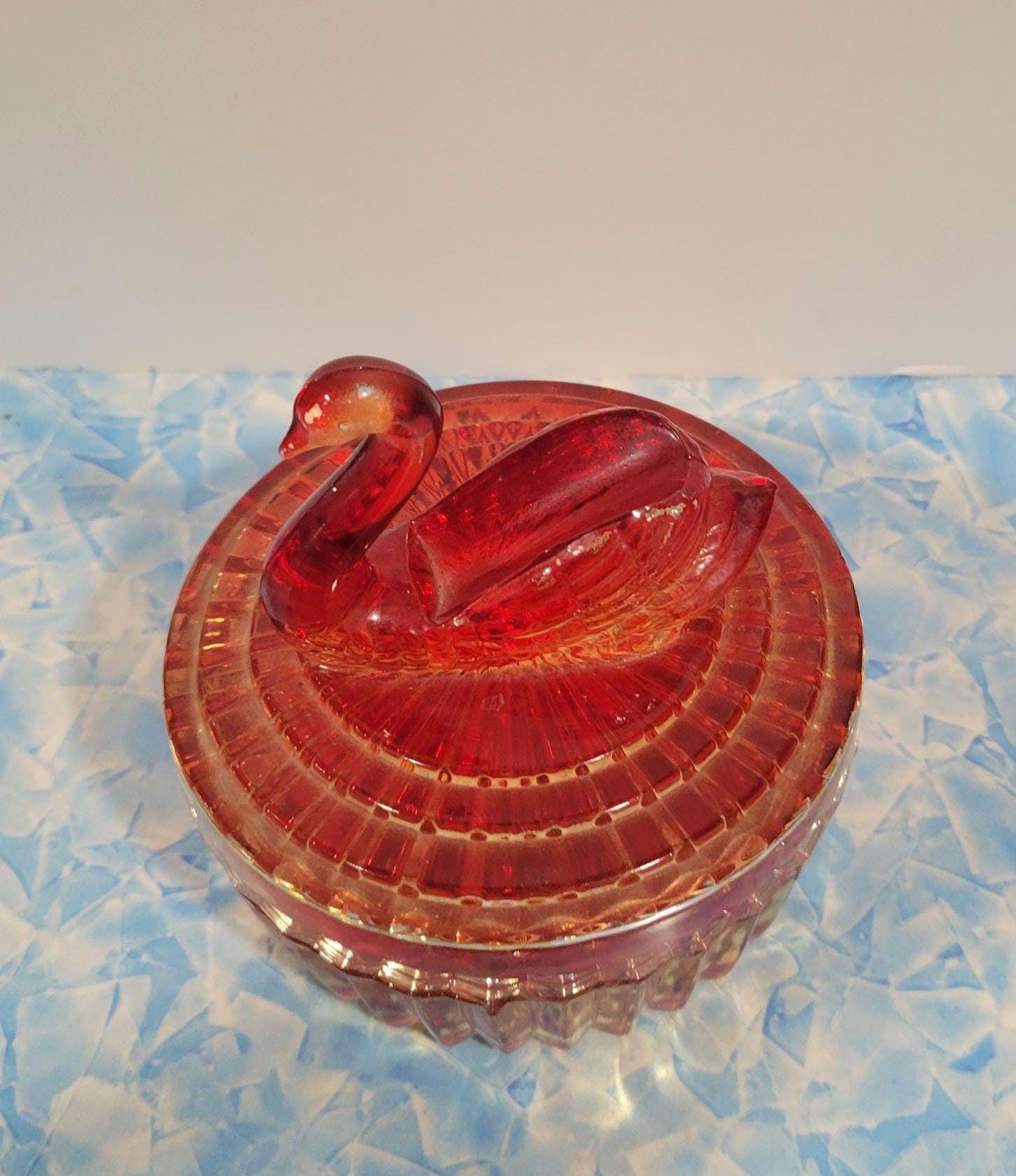 Vintage Amberina Glass Swan Dish, Jeanette Glass, 1940s Vanity