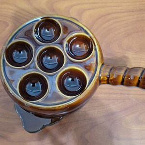Vintage glazed Ceramic Stoneware Escargot dishes with 6 holes each, Set of 2 Perfect!