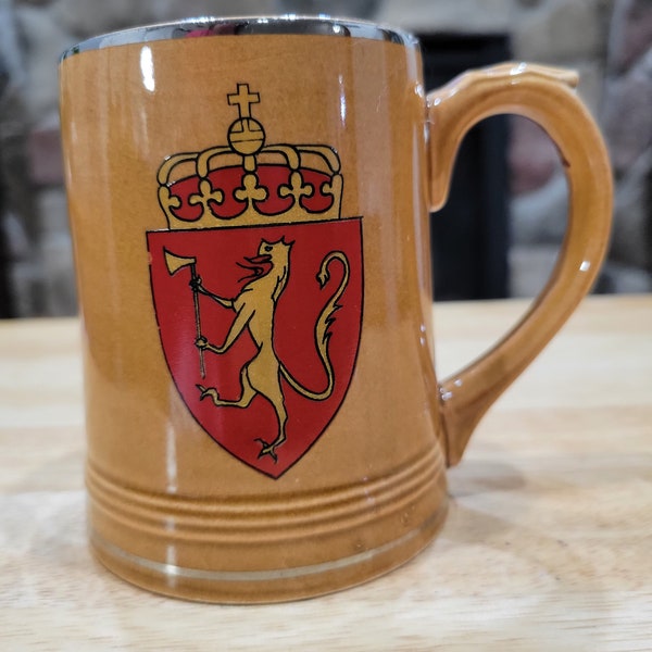 Vintage Crest of Norway, State Coat of Arms Coffee Mug Small Stein - Gold Trim made by Nasco in Japan Perfect!