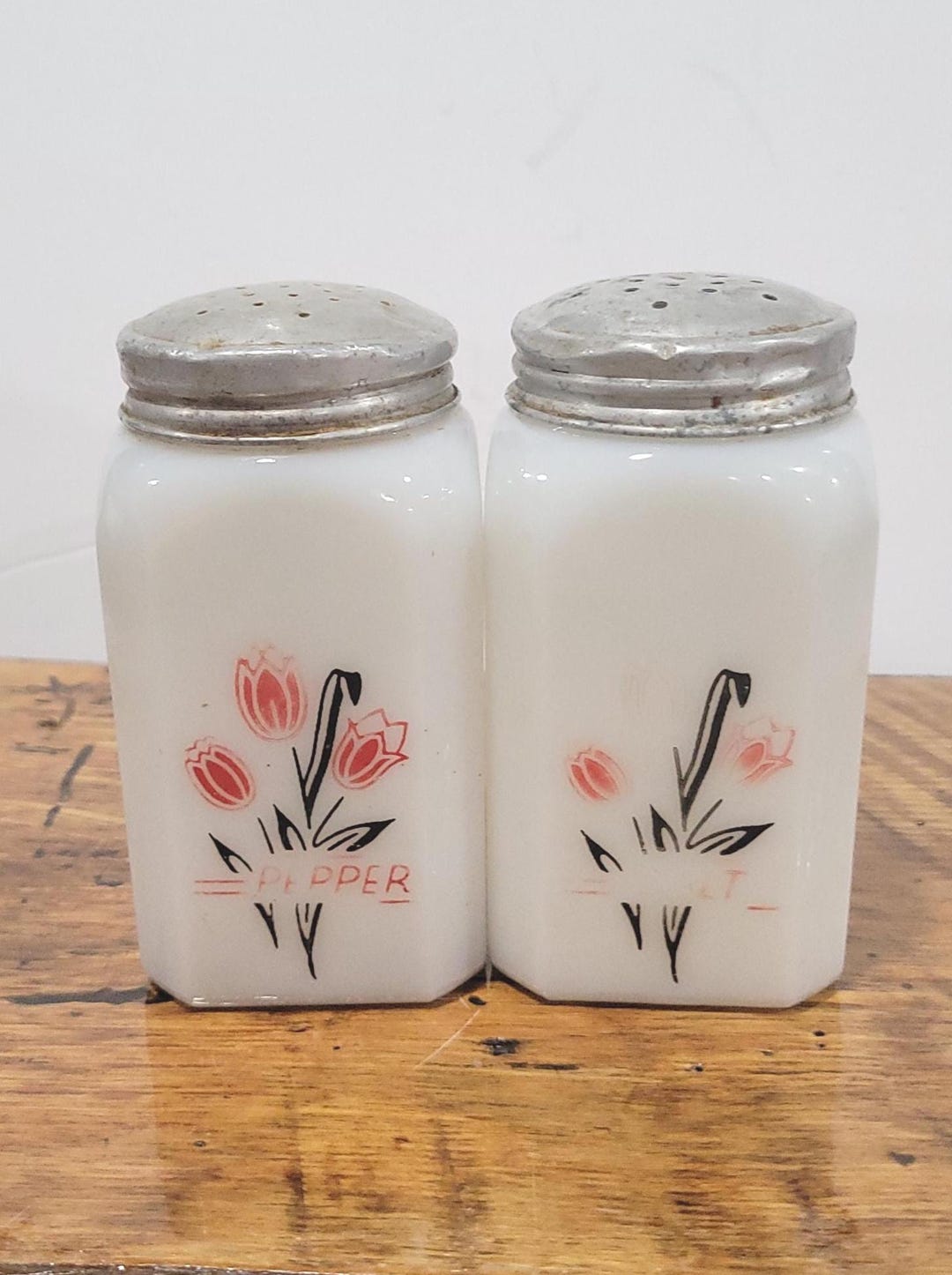 Vintage Mckee Milk Glass Salt and Pepper Shakers, Tulip Design - Etsy
