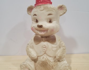 Vintage Edward Mobley Rubber Squeaky Bear, Fez & Bowtie