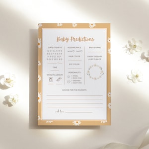 Cartes de prédictions de baby shower, fleurs de marguerite, cartes de suppositions de bébé, imprimables, téléchargement instantané