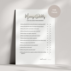 Guess Who for Twin Parents, Mommy or Daddy, Twin Game, Mom or Dad, Printable Baby Shower Game, Instant Download, PDF