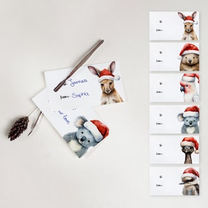 Étiquettes cadeaux de Noël australien avec des animaux australiens - lot, téléchargement numérique imprimable, étiquettes cadeaux des fêtes, kangourou, koala et plus