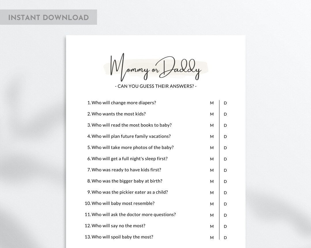 Guess Who Mommy or Daddy, Mom or Dad, Printable Baby Shower Game ...