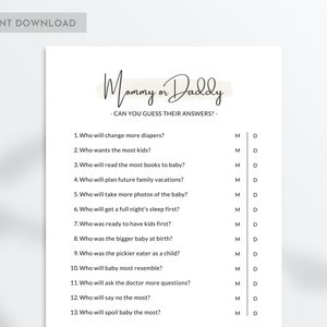 Guess Who Mommy or Daddy, Mom or Dad, Printable Baby Shower Game, Instant Download, PDF