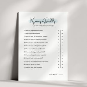 Guess Who Mommy or Daddy, Blue, Mom or Dad, Printable Baby Shower Game, Instant Download, PDF