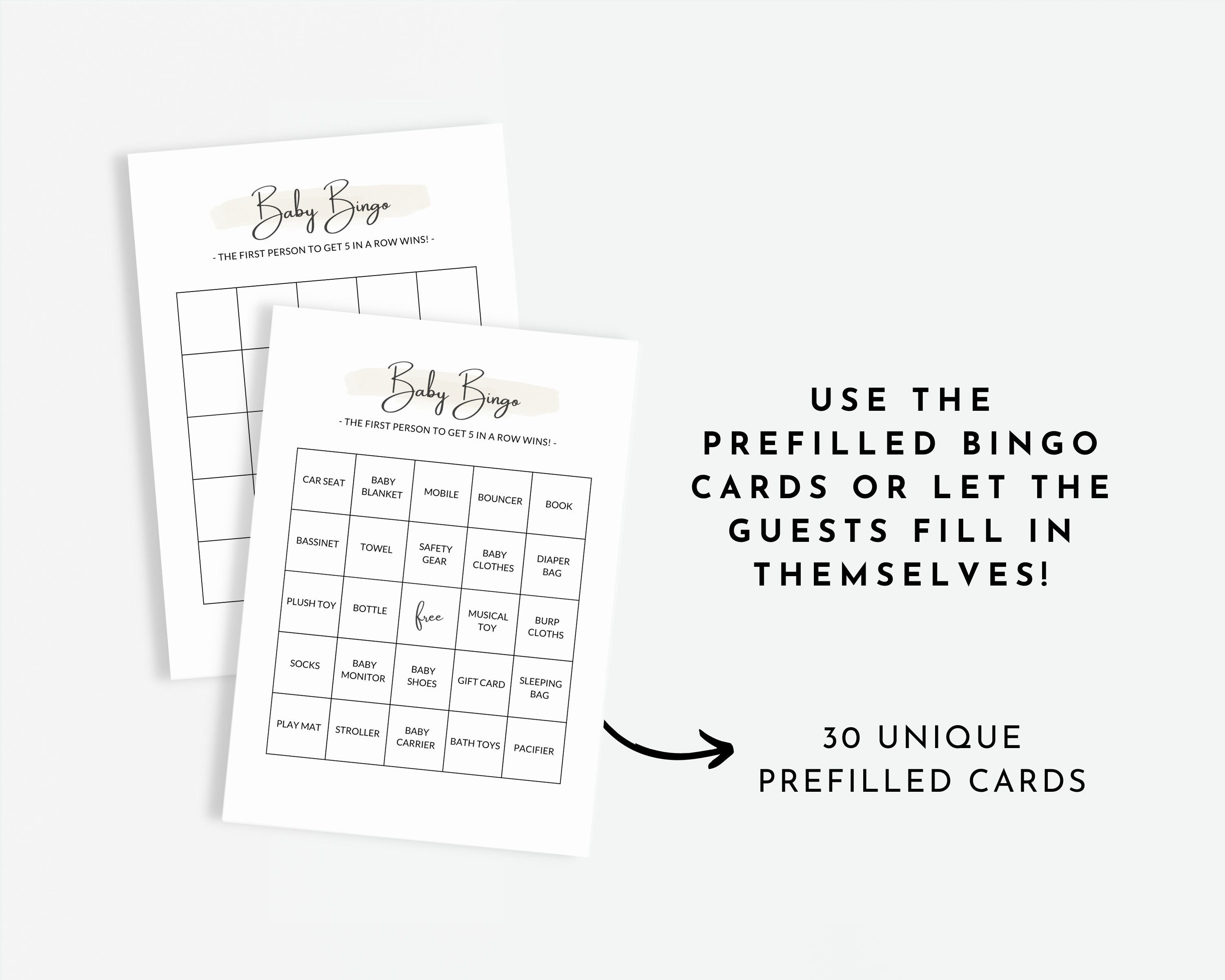 Baby Shower Bingo Baby Shower Game Baby Bingo Game Etsy