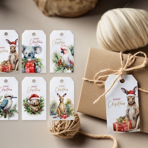 Australische Weihnachtsgeschenkanhänger mit australischen Tieren - Bundle-Set, printable digitaler Download, Urlaub Geschenkanhänger, Känguru, Koala und mehr