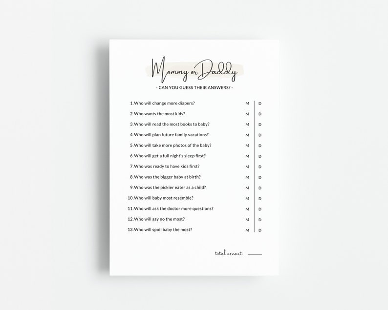 Guess Who Mommy or Daddy, Mom or Dad, Printable Baby Shower Game ...
