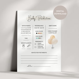 Tarjetas de predicciones para baby shower, Tarjetas de adivinanzas para bebés, Tarjetas de juego imprimibles, Descarga instantánea