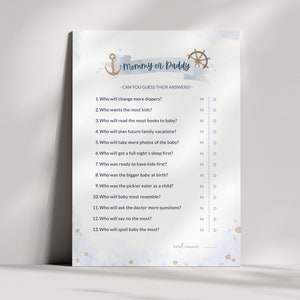Raad eens wie nautisch babyshowerspel, mama of papa, Ahoy, mama of papa, afdrukbaar babyshowerspel, instant download, PDF
