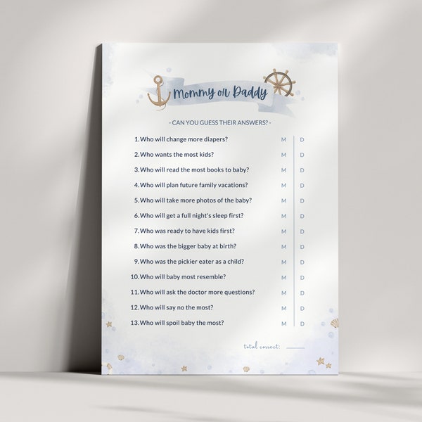 Guess Who Nautical Baby Shower Game, Mommy or Daddy, Ahoy, Mom or Dad, Printable Baby Shower Game, Instant Download, PDF