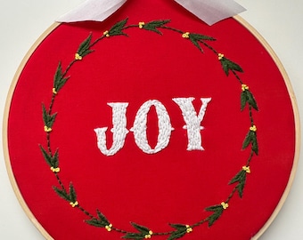 Finished Christmas Embroidery - JOY - Christmas Decor - Handmade Christmas Decor - Joy to the World - Christmas Gift - Christmas Wall Art