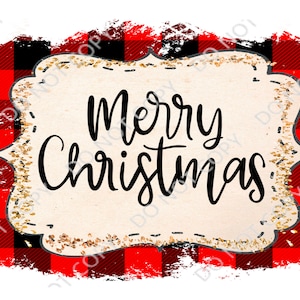 Merry Christmas Buffalo Plaid Border PNG Digital Download