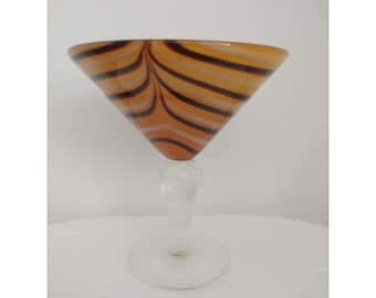 Cocktail Art Swirl Blown Glass With Clear Steam 6"1/2x5"1/2
