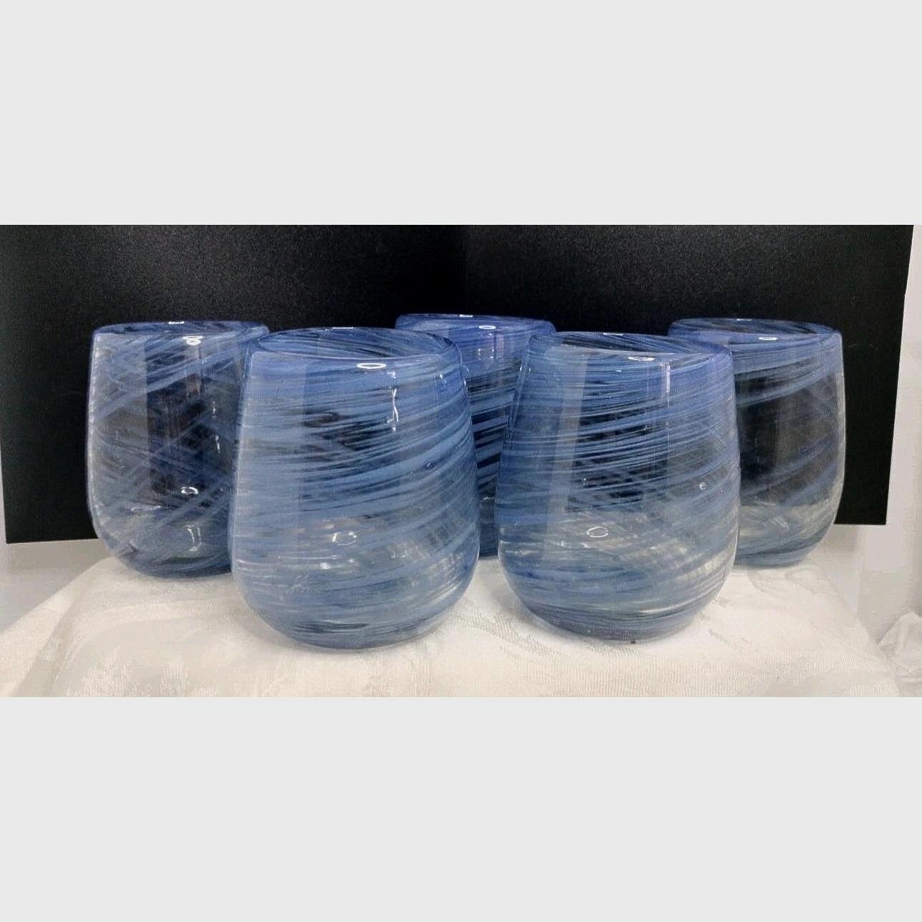 Set of 5 Blue Swirl Heavy Tumblers Hand Blown Glass Barware Murano Style -  Etsy