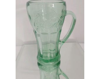 Libbey Coca Cola Cola Glas Becher Becher Griff Dickes Grünes Schweres Glas Vintage