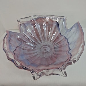 Murano Lavorazione Pink & Blue Iridescent Abstract Centerpiece Swirl Glass Bowl 12&quot;x12&quot;