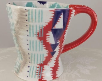 Anthropologie Abstract Handpainted Multicolor Coffee Mug 4"X3"3"1/2